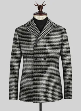 Big Houndstooth BW Tweed Pea Coat