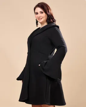 Black Solid Double Breasted Pea Coat