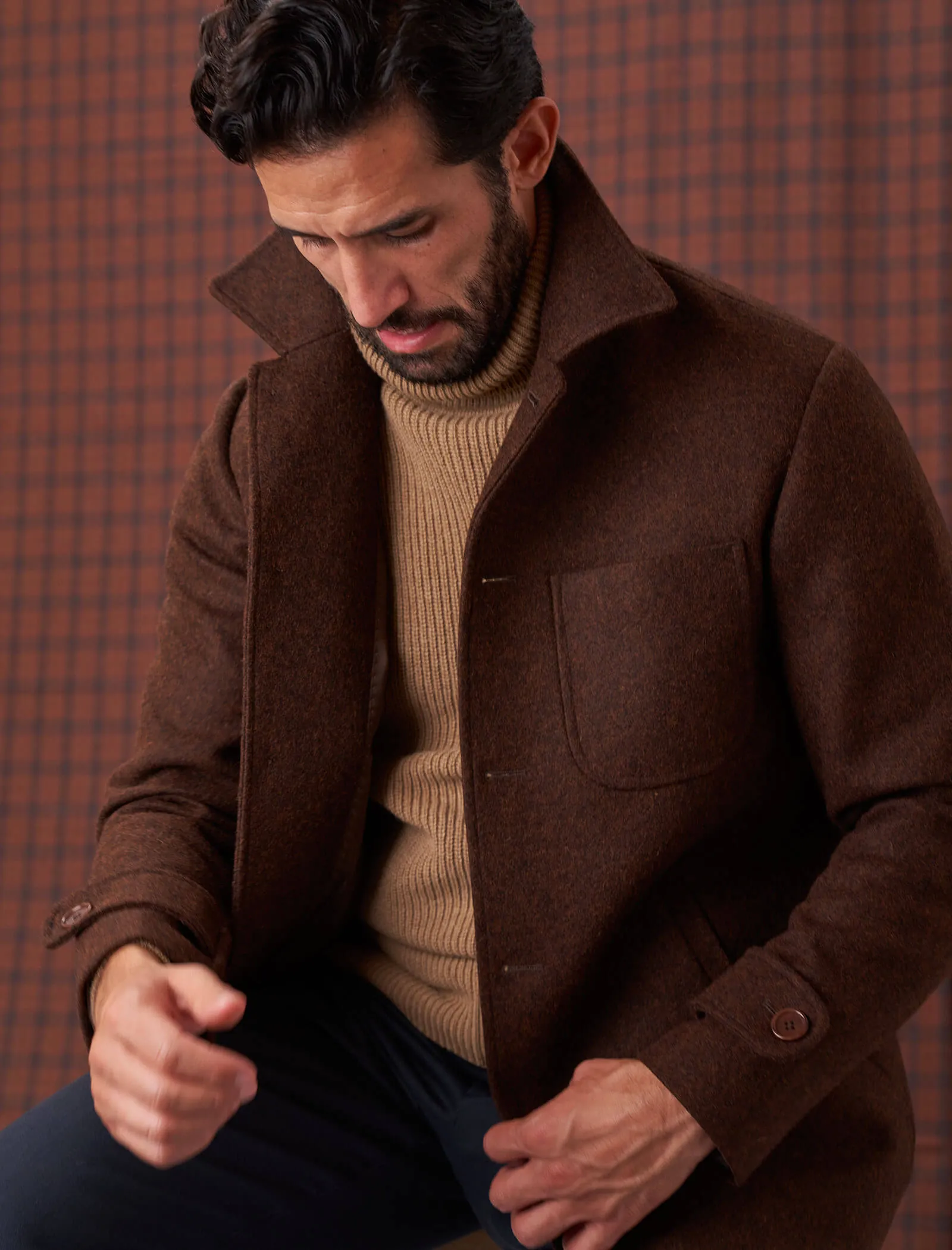 Brown Melange Wool Overcoat