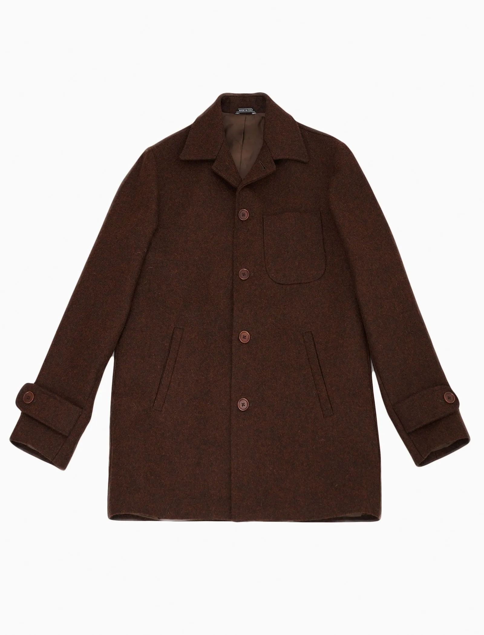 Brown Melange Wool Overcoat