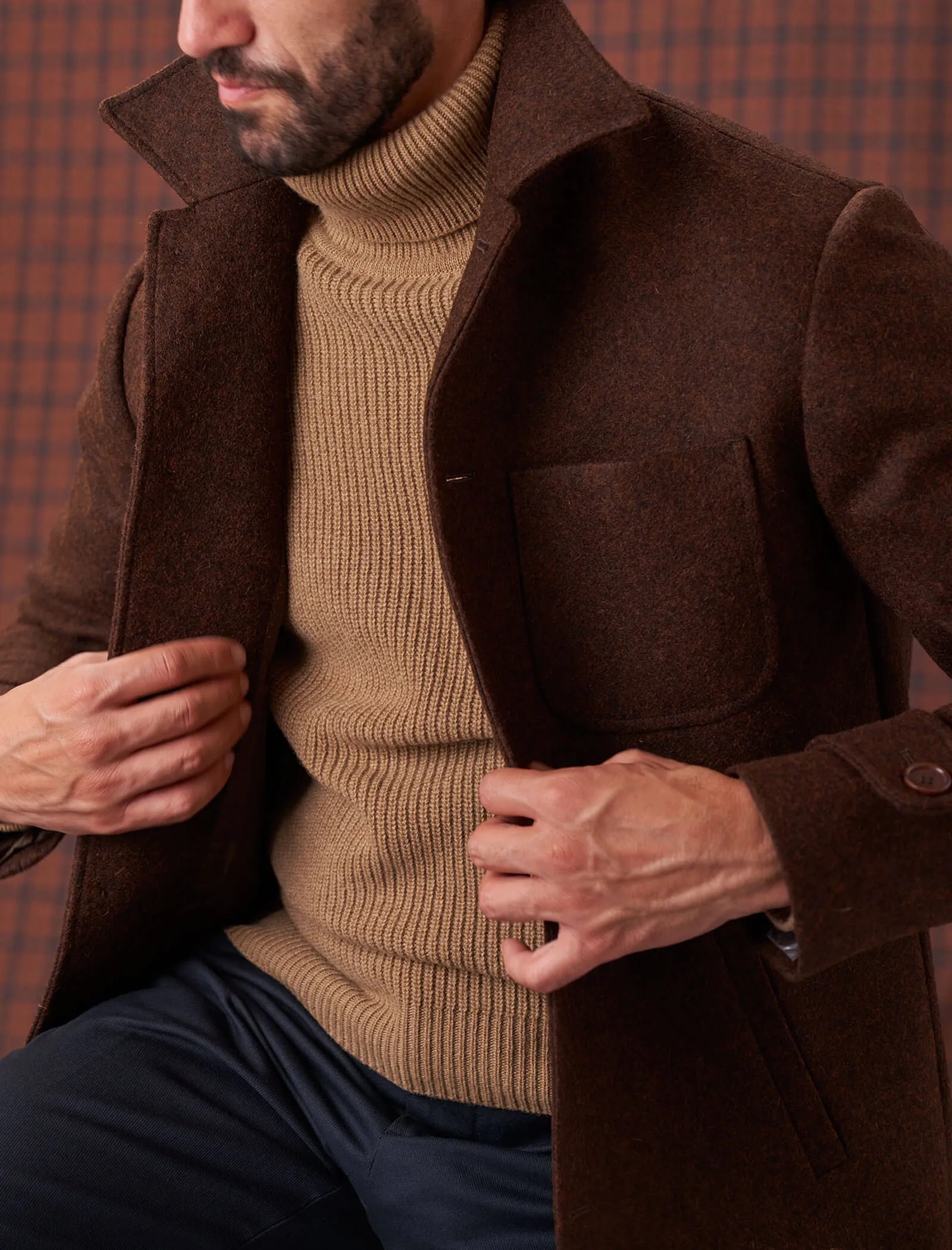 Brown Melange Wool Overcoat