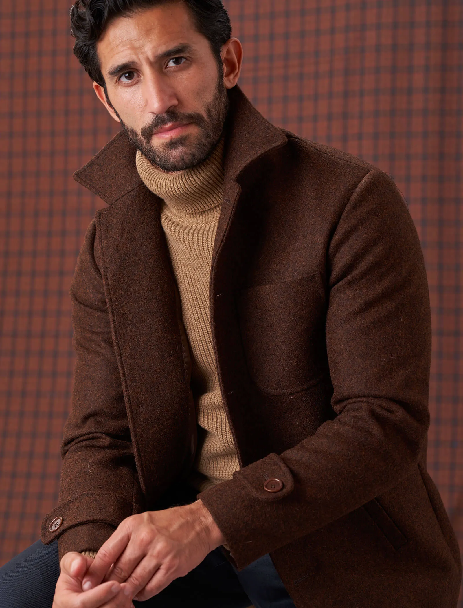 Brown Melange Wool Overcoat