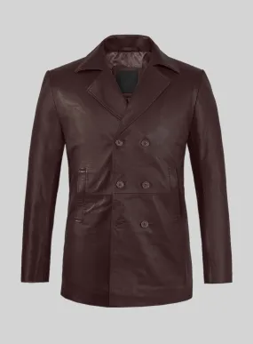 Burgundy Leather Pea Coat