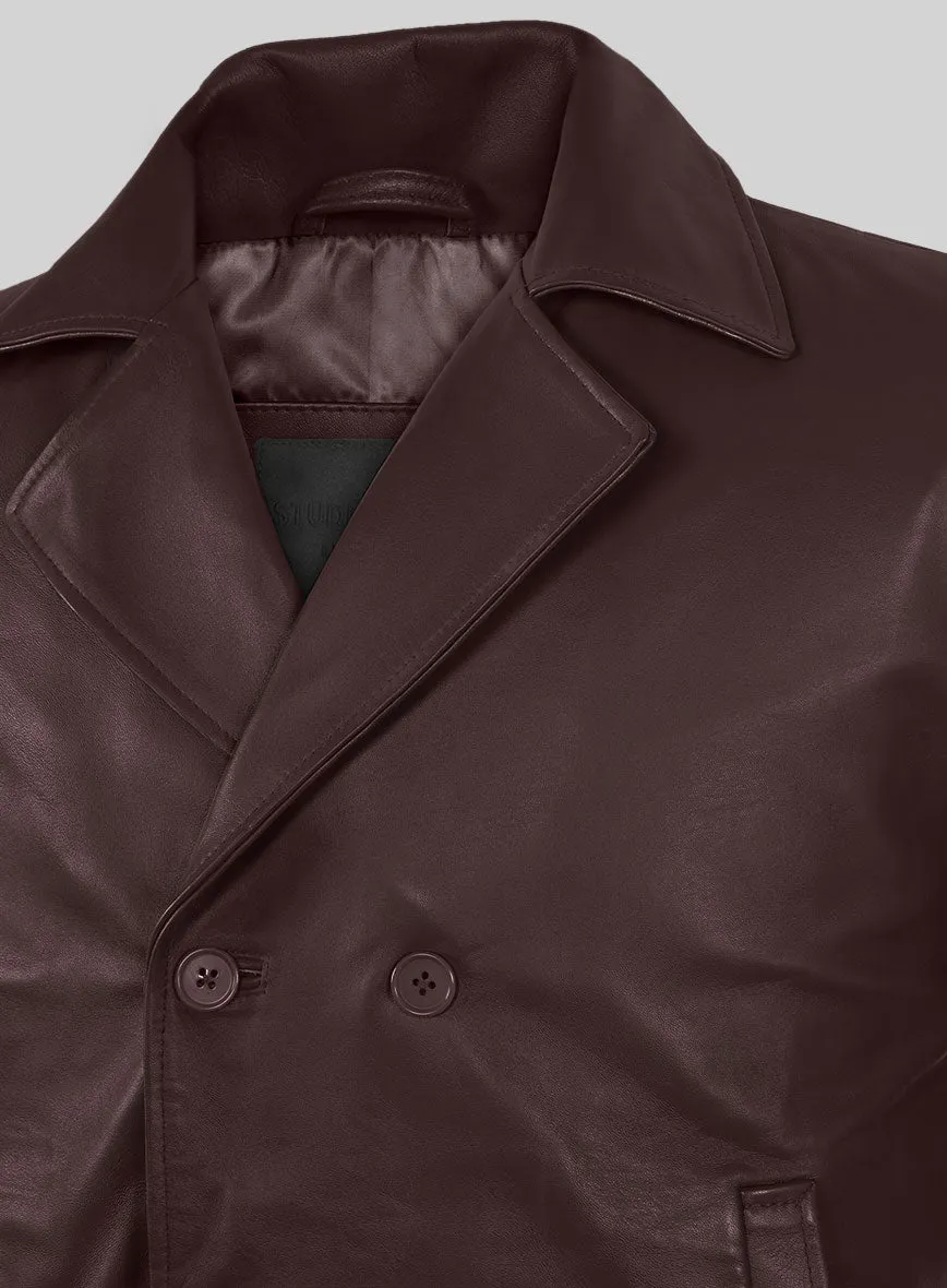 Burgundy Leather Pea Coat