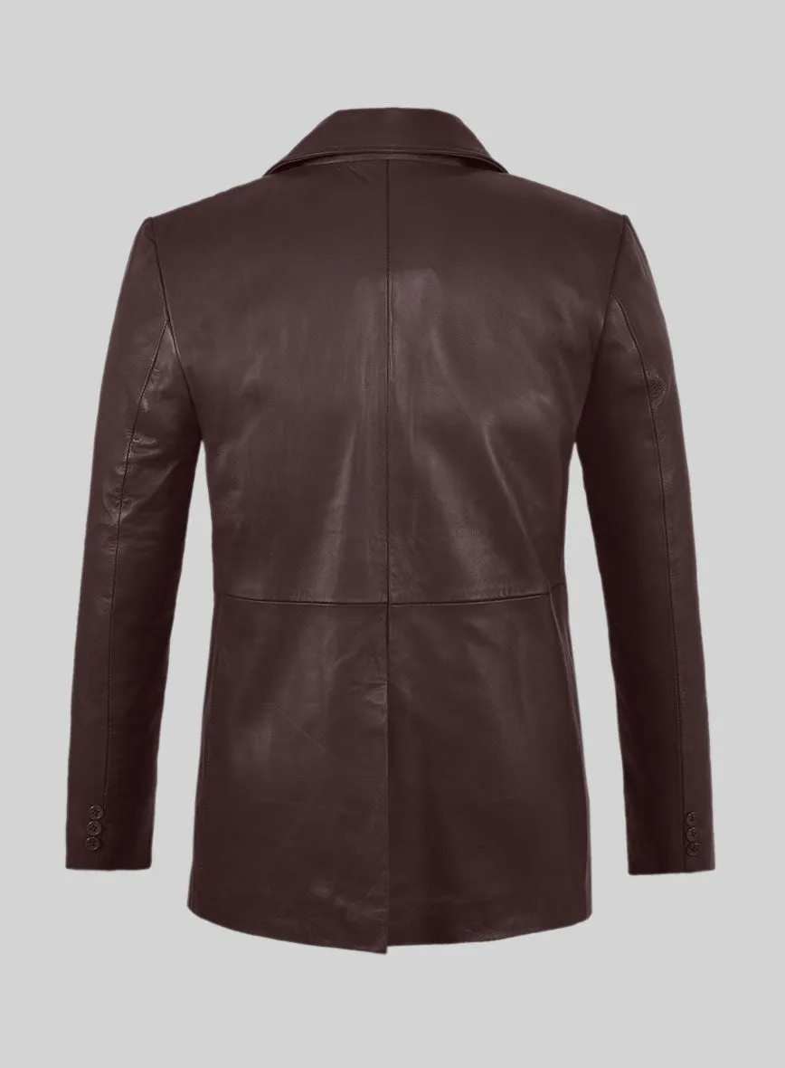 Burgundy Leather Pea Coat