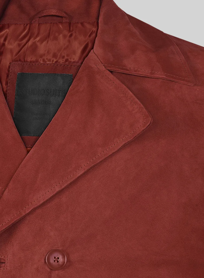 Burnt Red Suede Leather Pea Coat