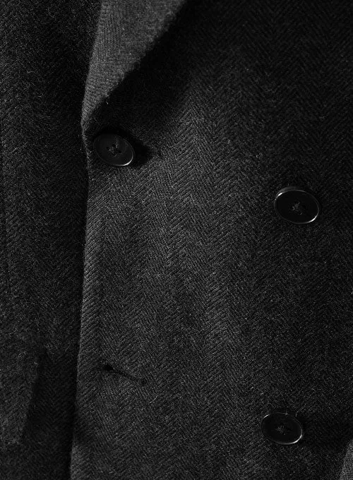 Charcoal Herringbone Tweed Double Breasted Overcoat II