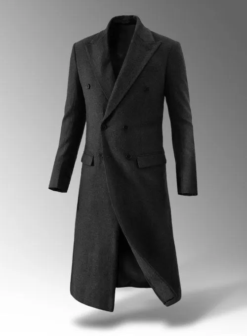 Charcoal Herringbone Tweed Double Breasted Overcoat II