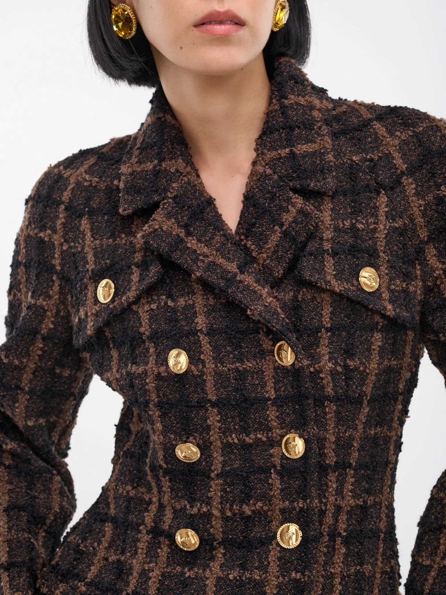 Check Double-Breasted Jacket (1016952-1A12269-2N020-BROWN-BL)