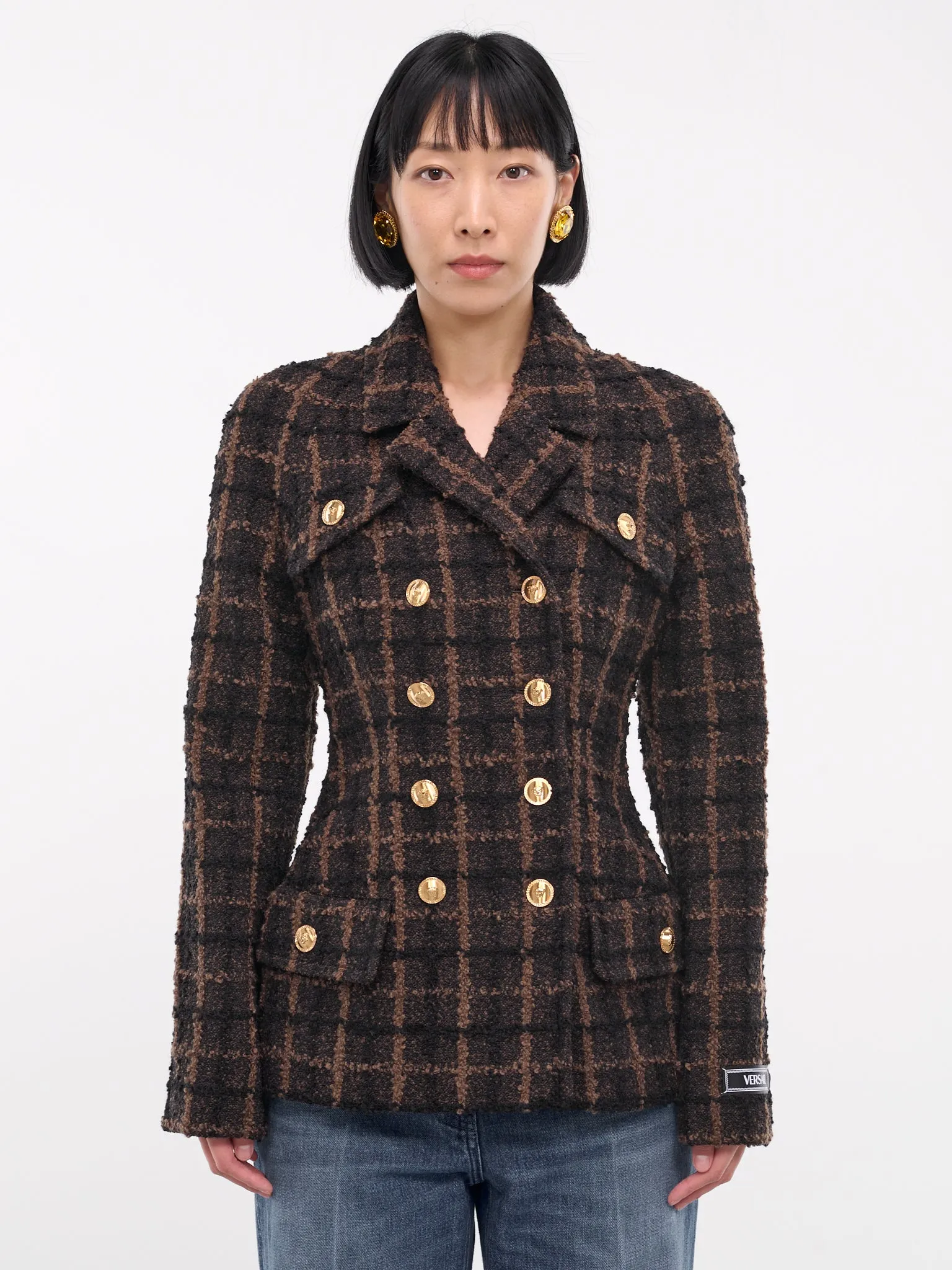 Check Double-Breasted Jacket (1016952-1A12269-2N020-BROWN-BL)