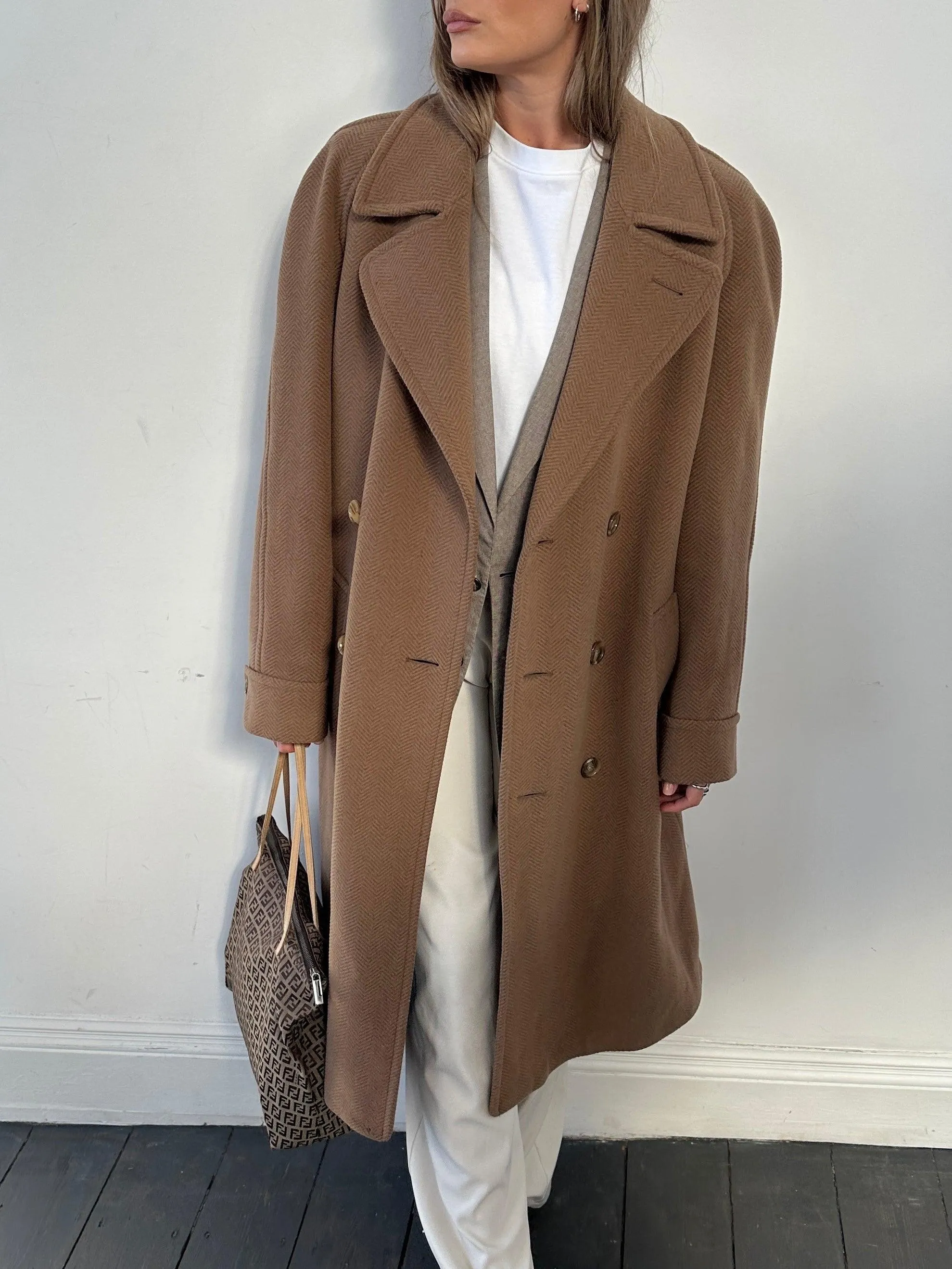 Christian Dior Belted Double Breasted Wool Coat - L