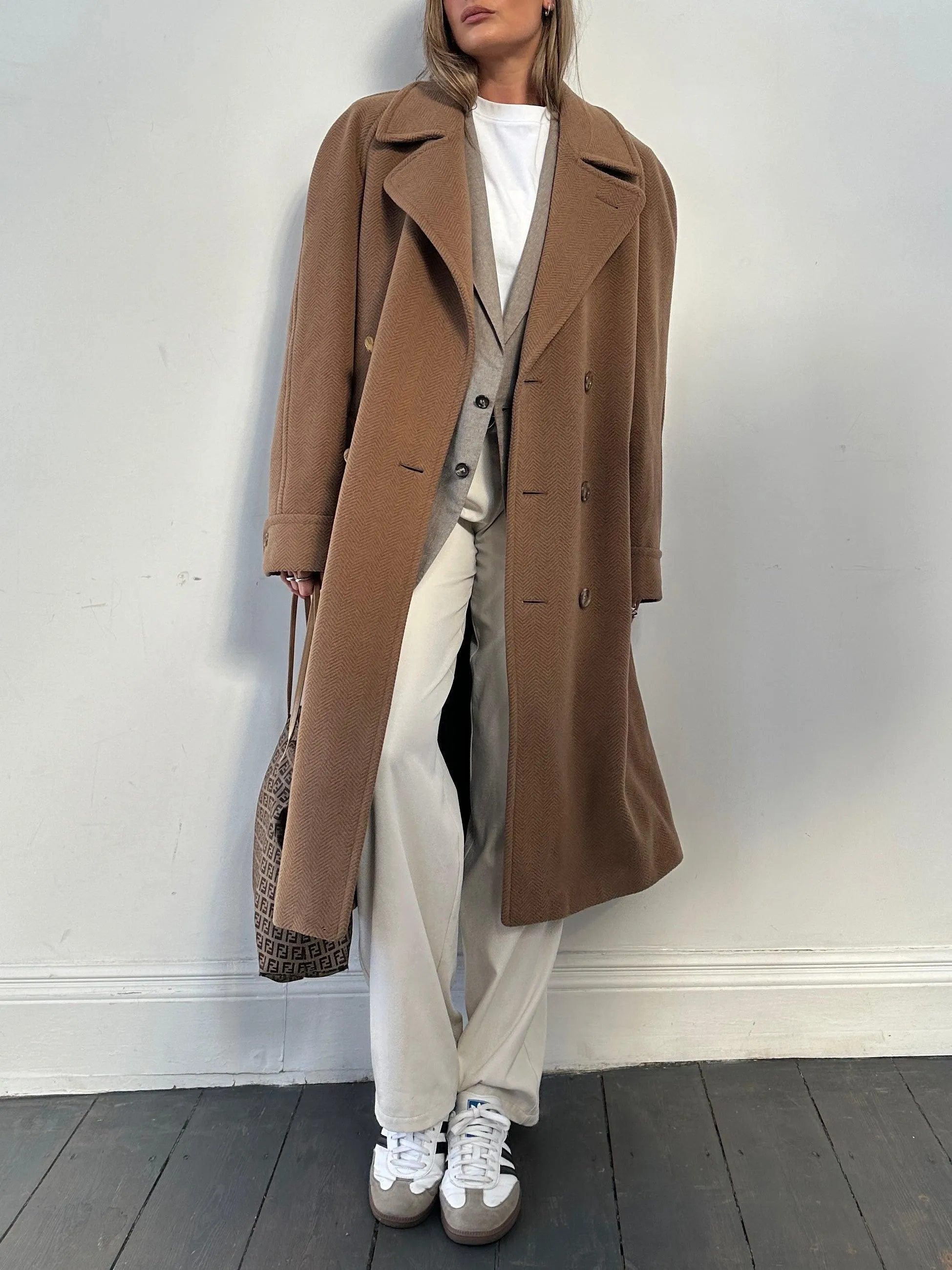 Christian Dior Belted Double Breasted Wool Coat - L