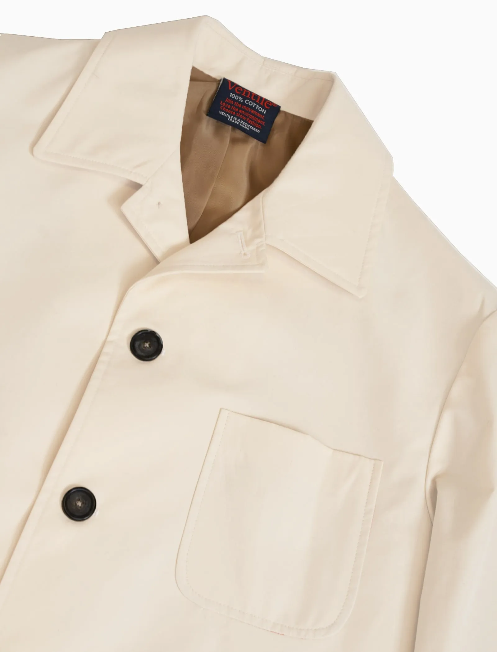 Cream Ventile Cotton Long Overcoat