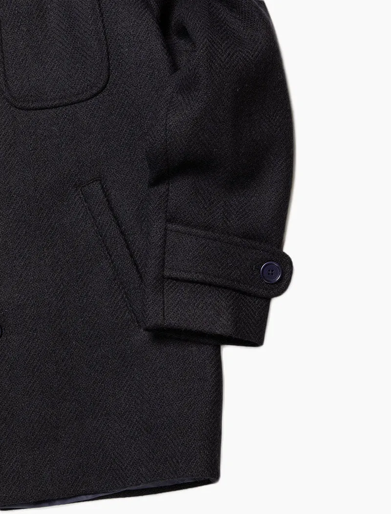 Dark Navy Herringbone Wool Overcoat