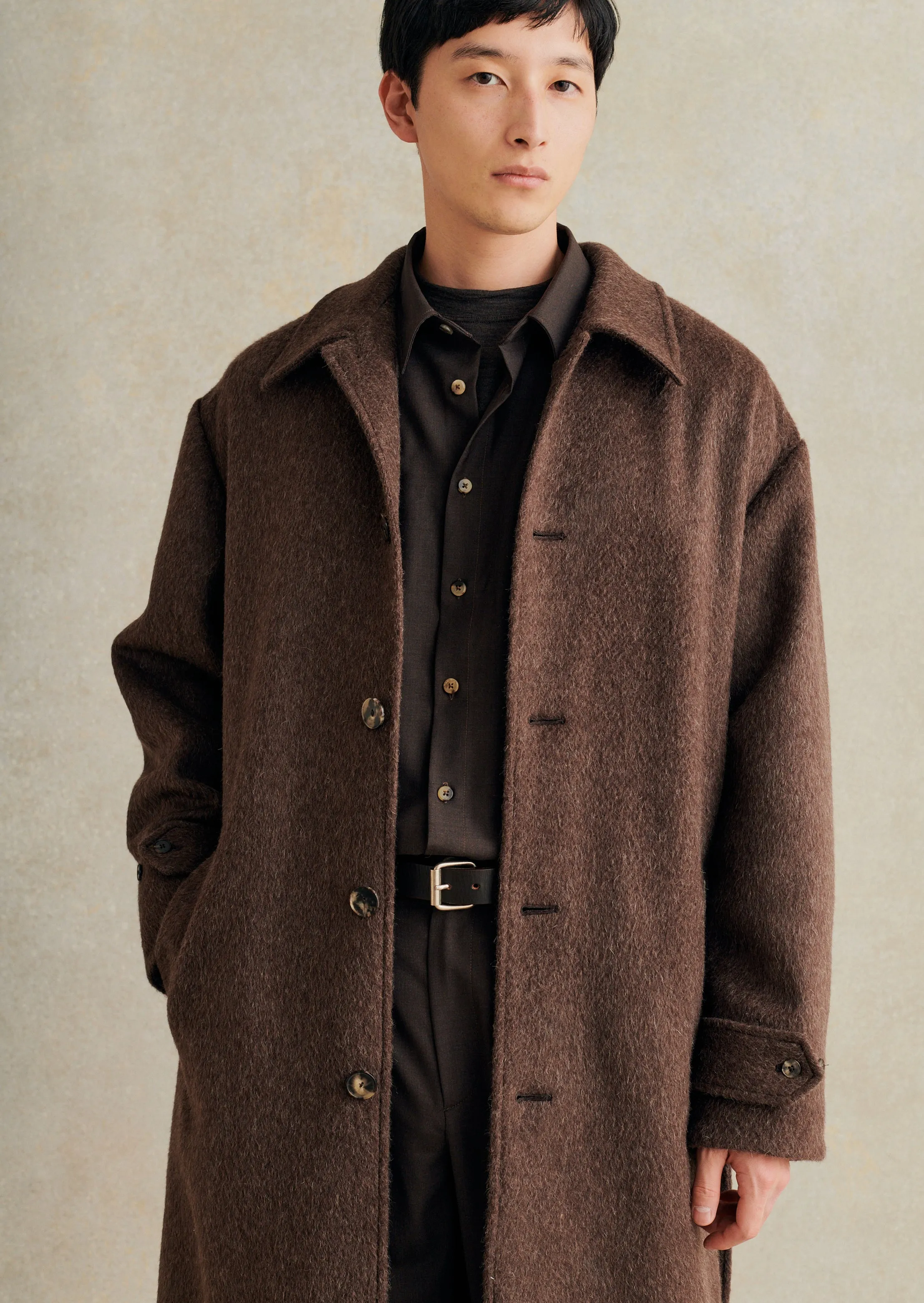 De Bonne Facture Mohair & Wool Overcoat / Bark Brown