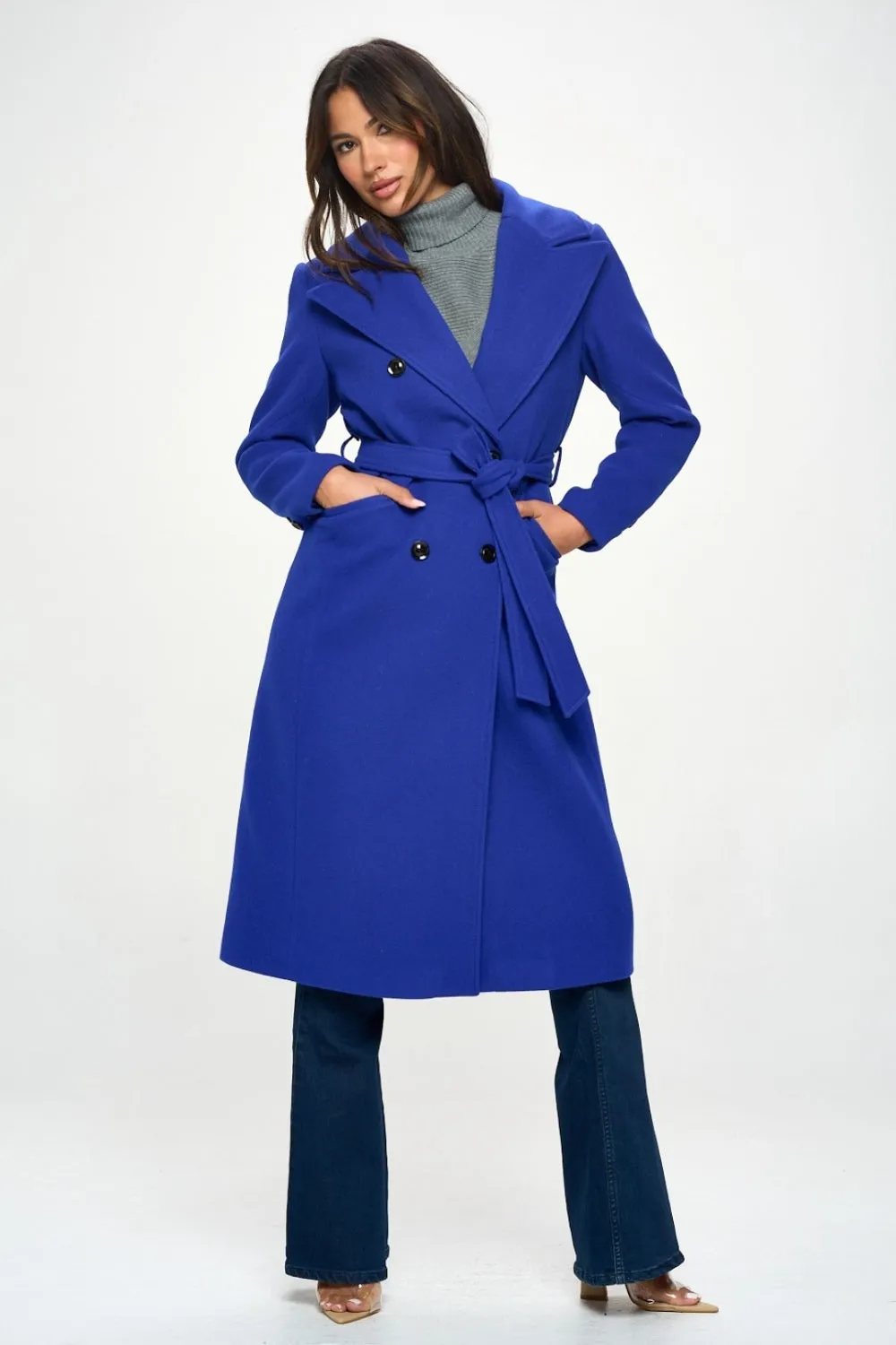 Double-Breasted Longline Coat with Belt