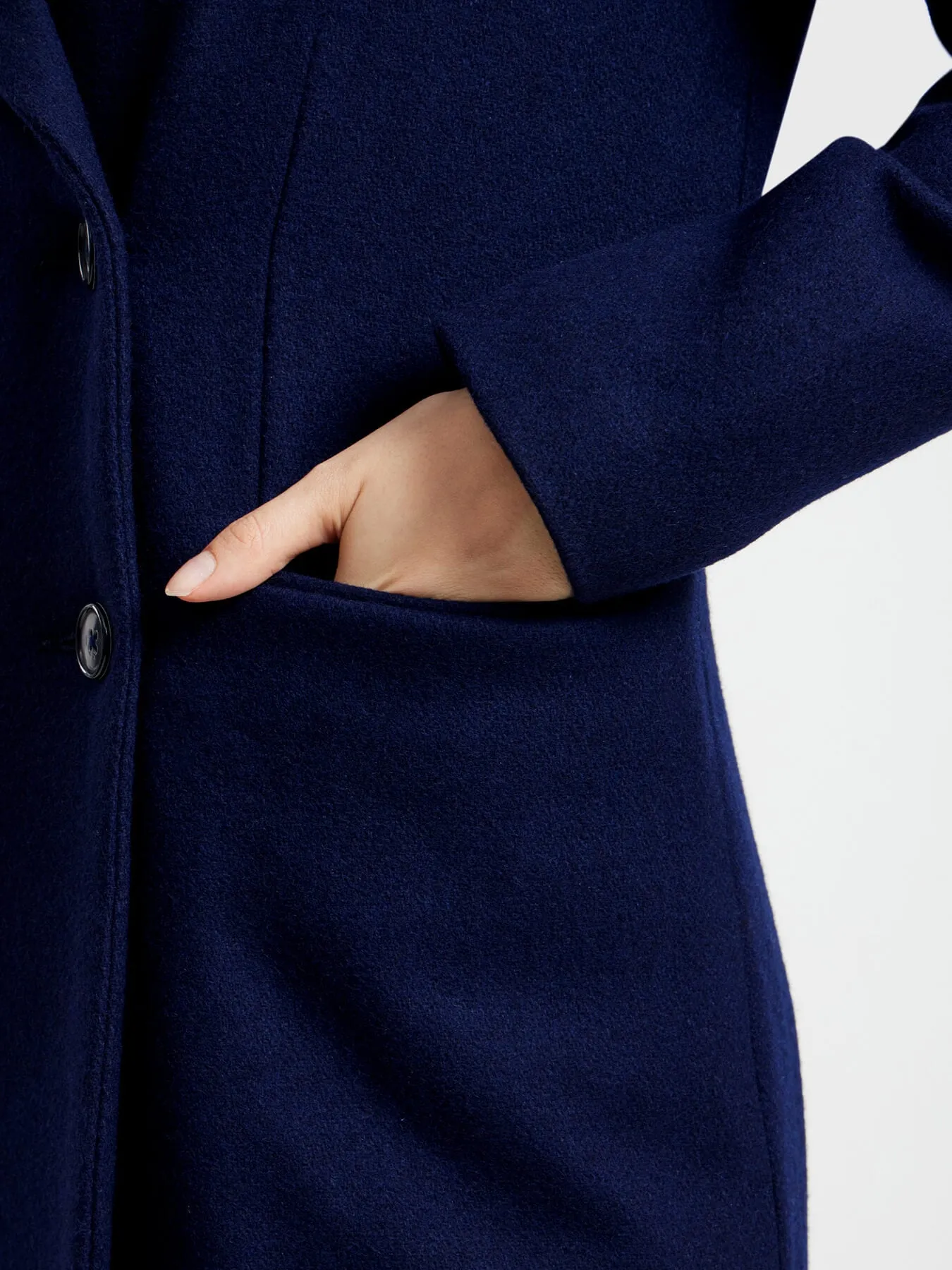 Double Breasted Winter Felt Overcoat - Navy Blue