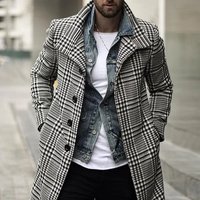 Elegant Plaid Winter Men Checkered Overcoats