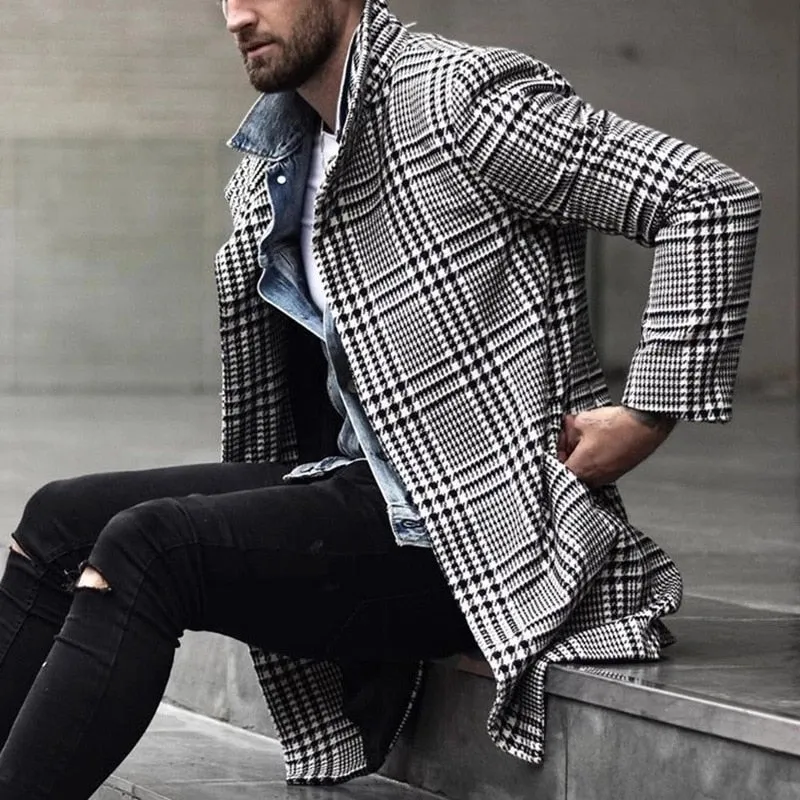 Elegant Plaid Winter Men Checkered Overcoats