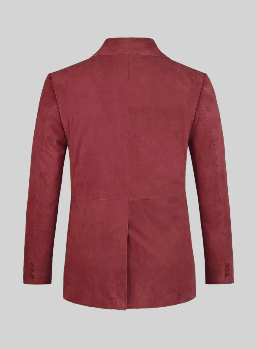 French Red Suede Leather Pea Coat