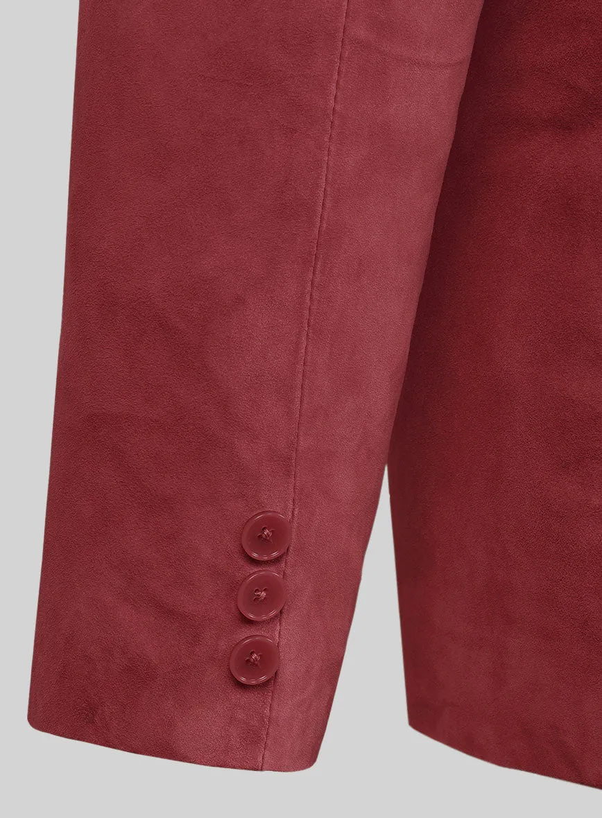 French Red Suede Leather Pea Coat