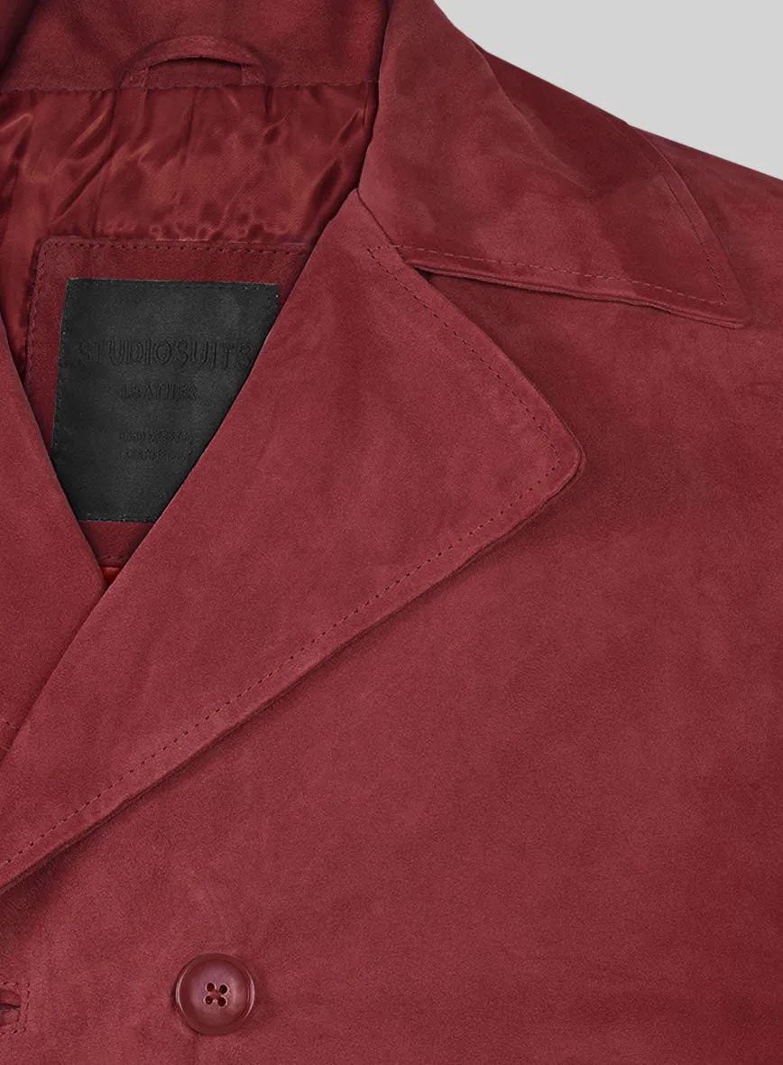 French Red Suede Leather Pea Coat