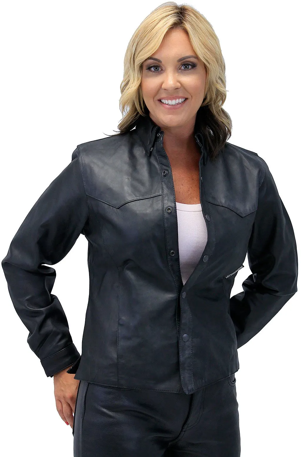 Frontier Black Leather Shirt for Women #LS43K ()