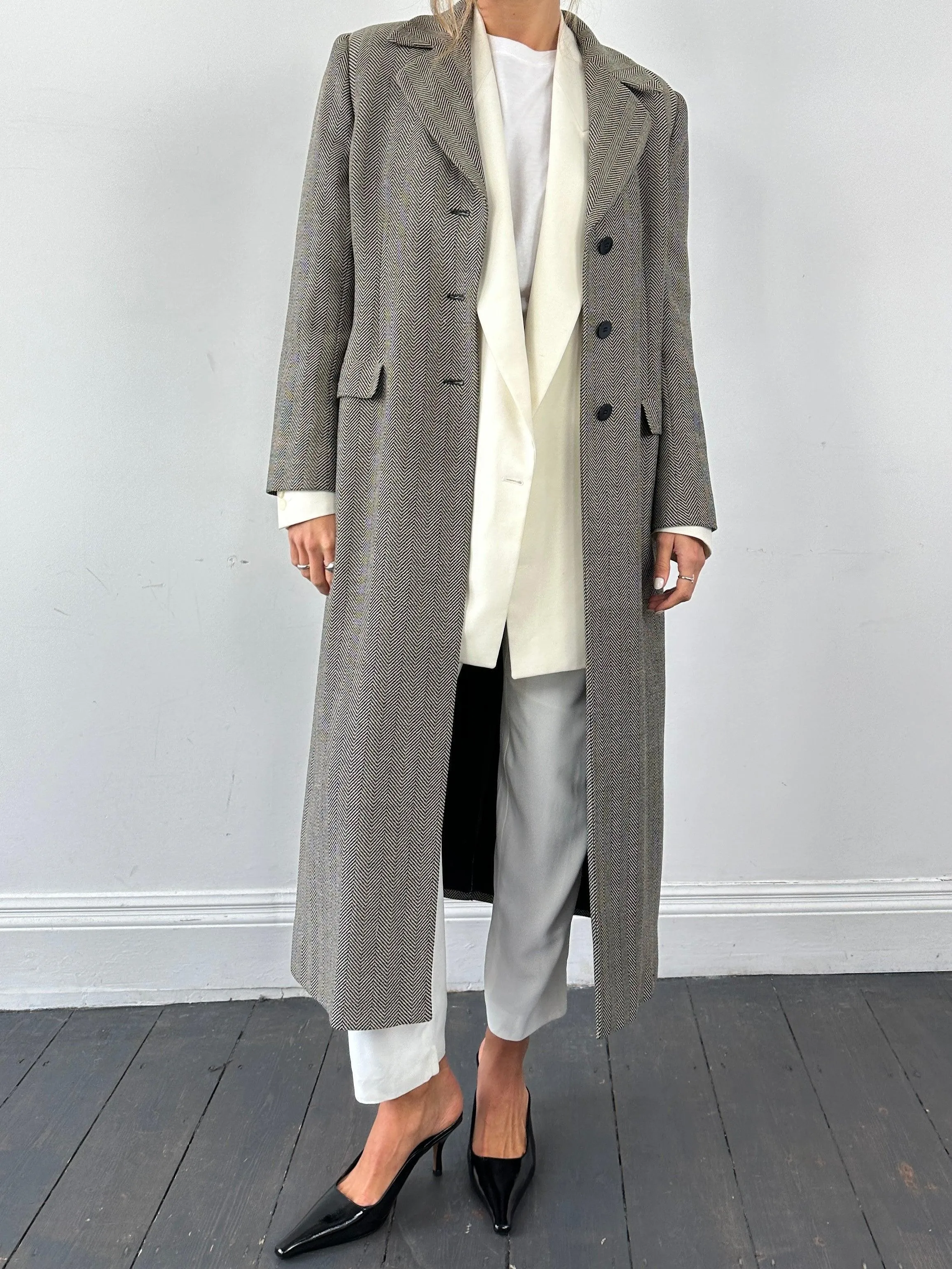 Giorgio Armani Virgin Wool Herringbone Coat - M