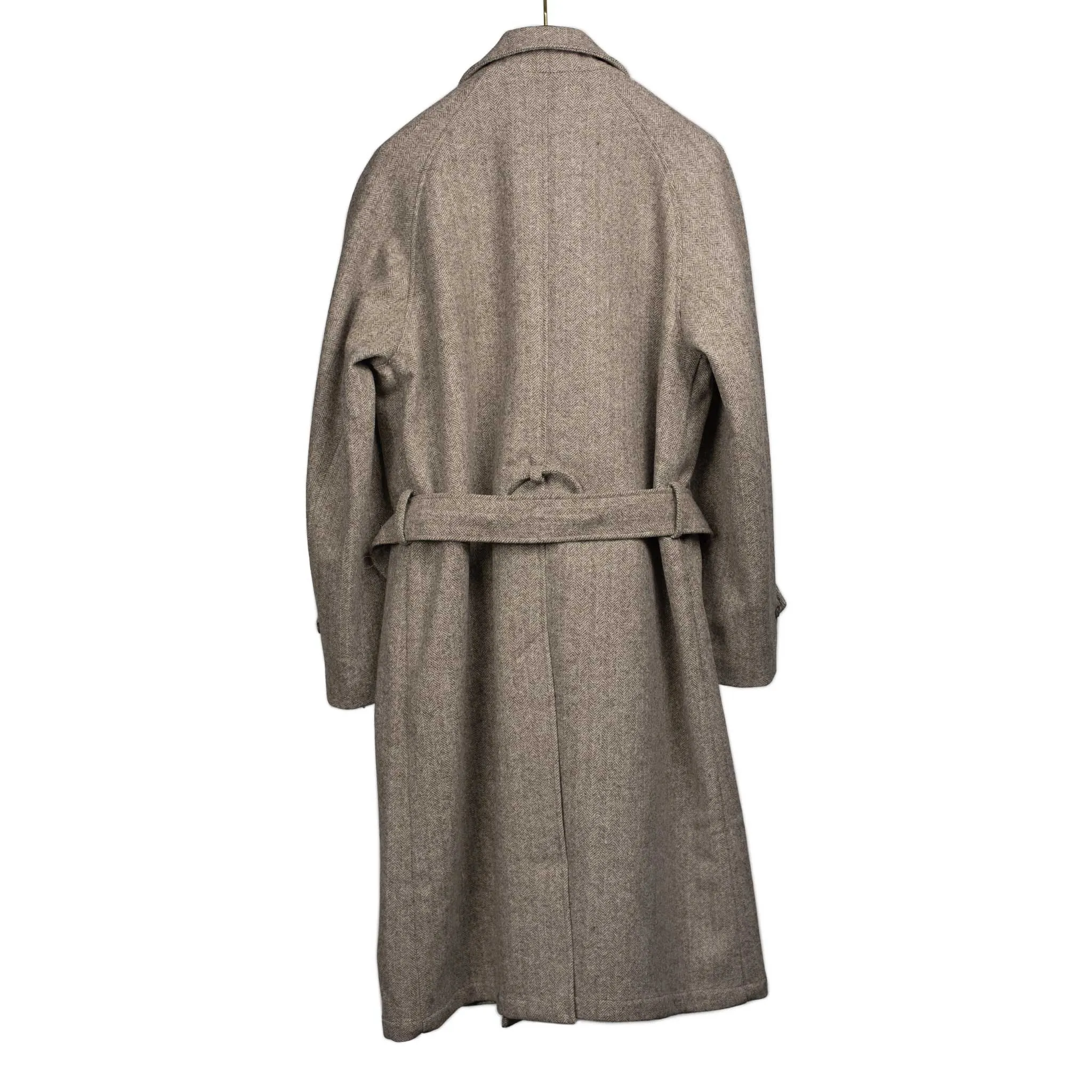 Granddad coat in undyed beige herringbone wool