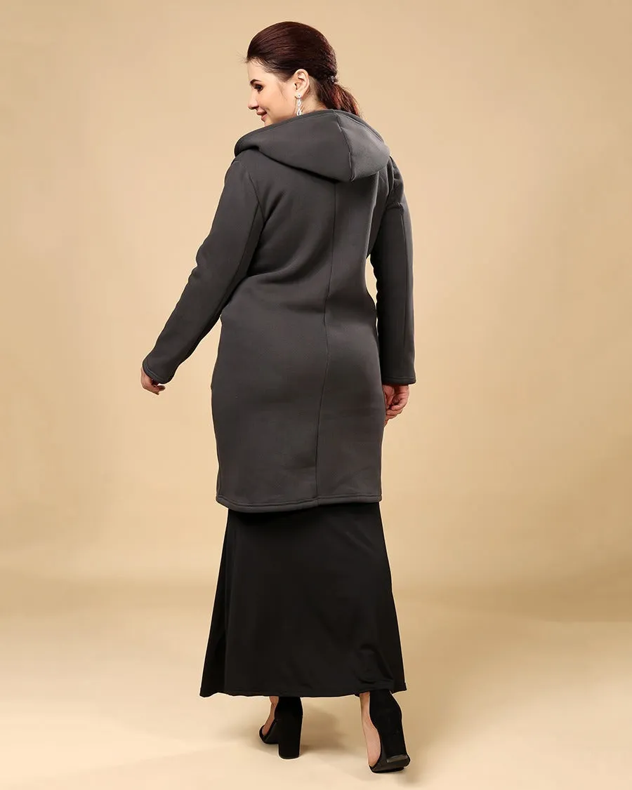 Grey Solid Double Breatsed Coat