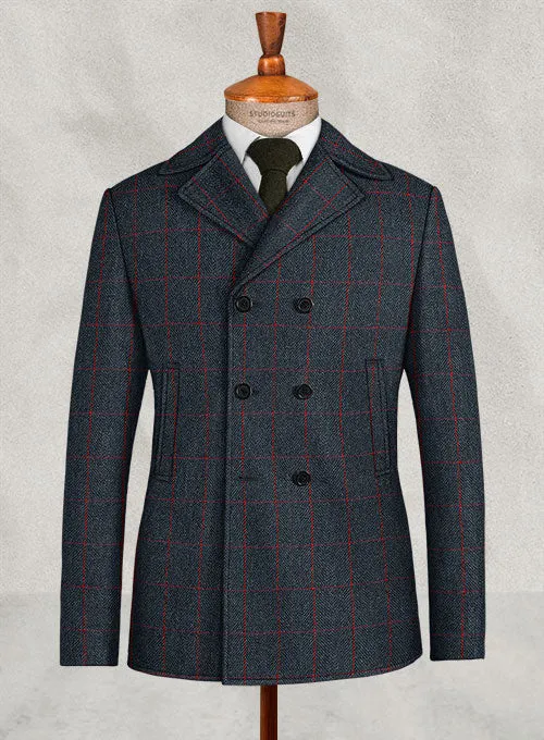 Harris Tweed Blue Checks Pea Coat