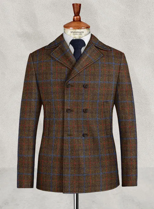 Harris Tweed Brown Checks Pea Coat