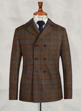 Harris Tweed Brown Checks Pea Coat