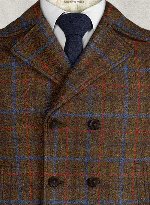 Harris Tweed Brown Checks Pea Coat