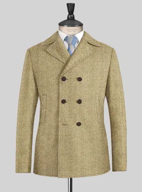 Highlander Heavy Beige Herringbone Tweed Pea Coat