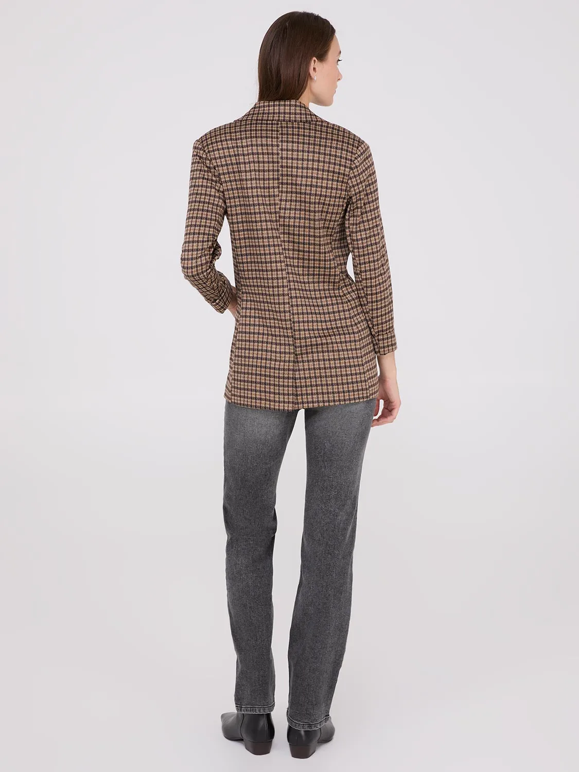 Houndstooth Jacquard Button-Front Blazer