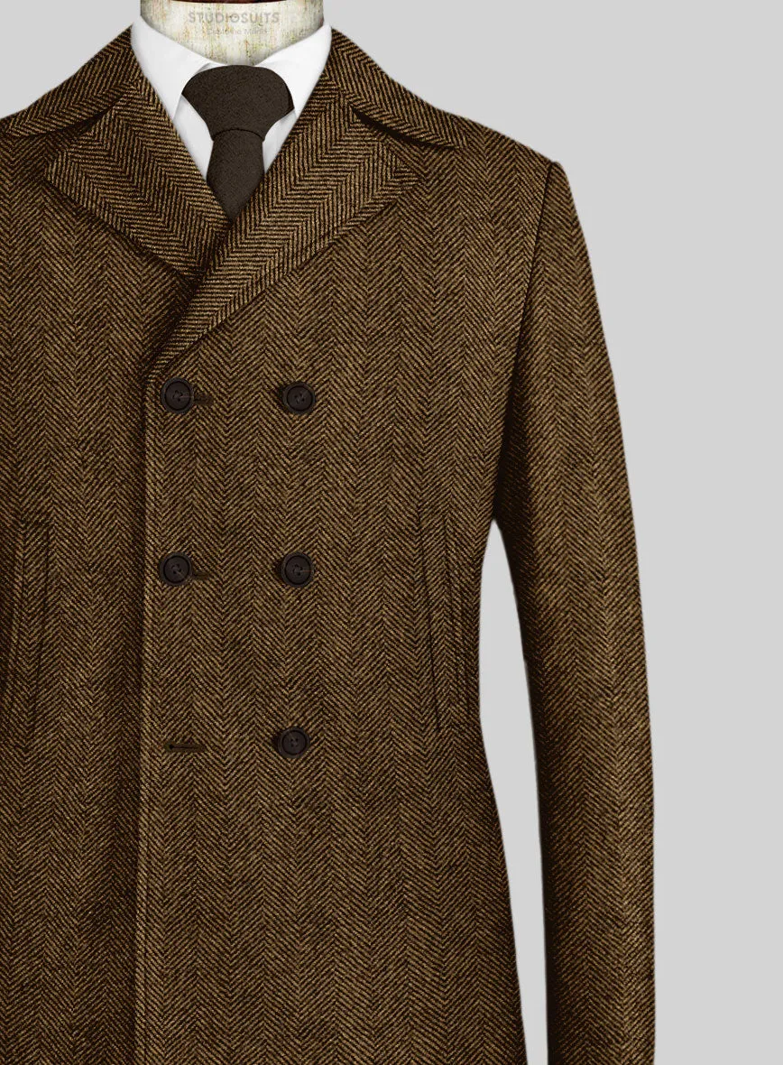 Italian Highlander Mustard Herringbone Tweed Pea Coat