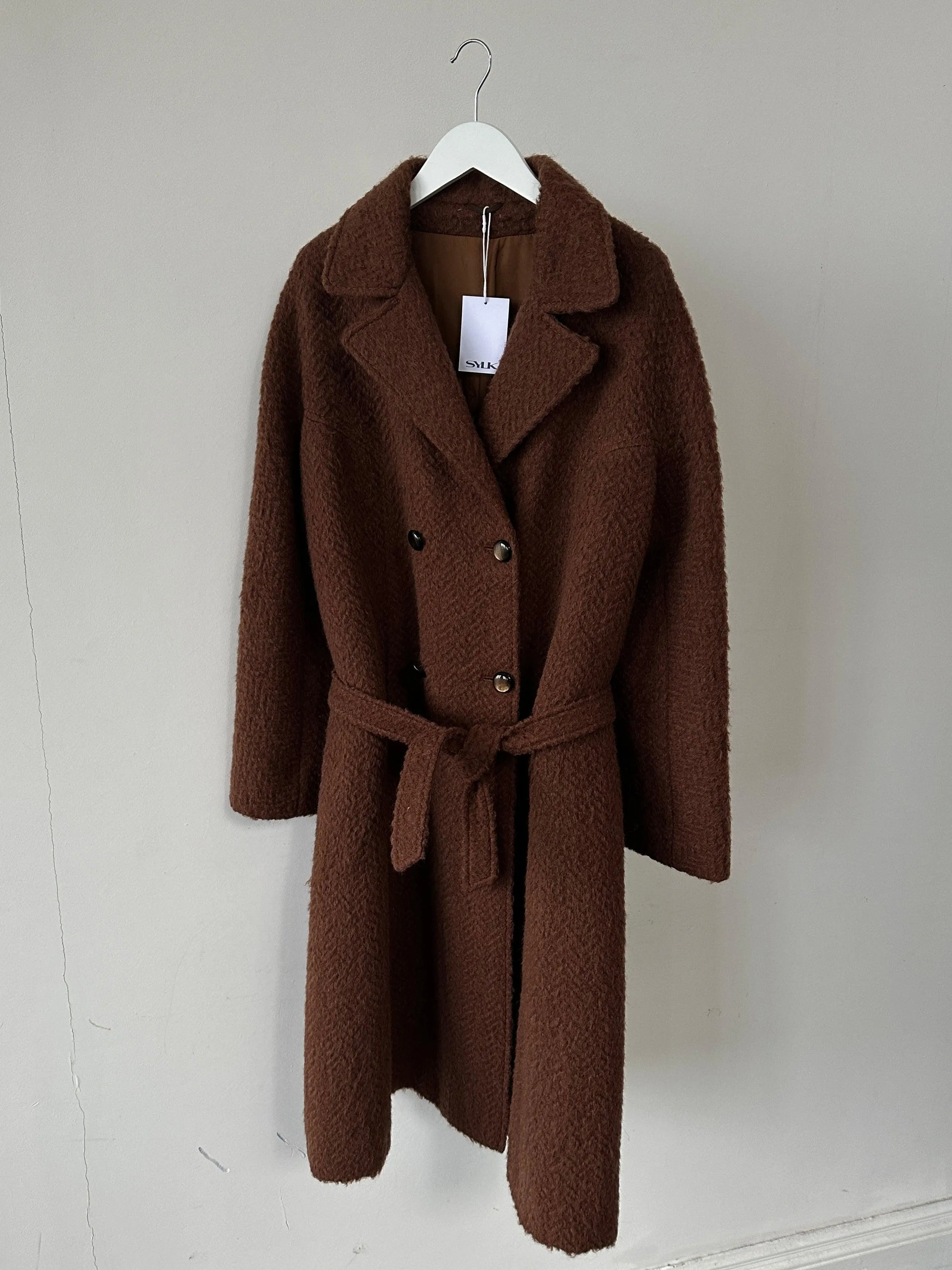 Italian Vintage Mohair Wool Double Breasted Belted Coat - S/M