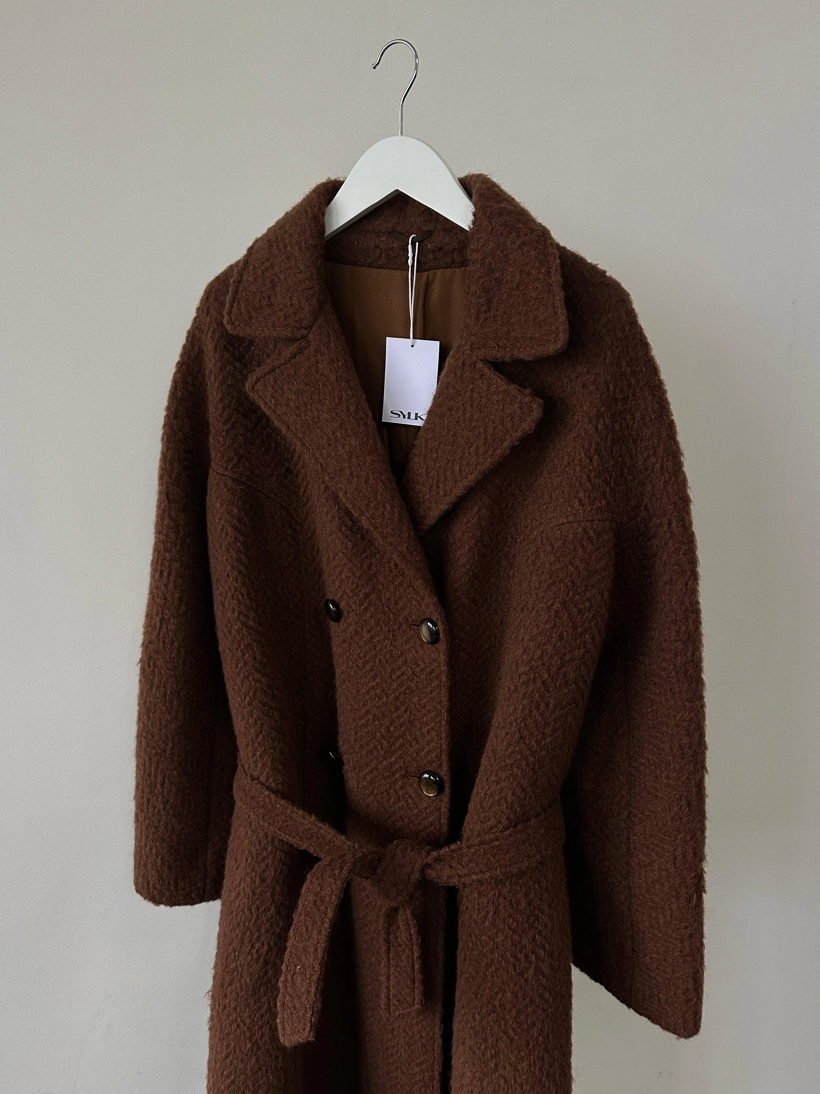 Italian Vintage Mohair Wool Double Breasted Belted Coat - S/M