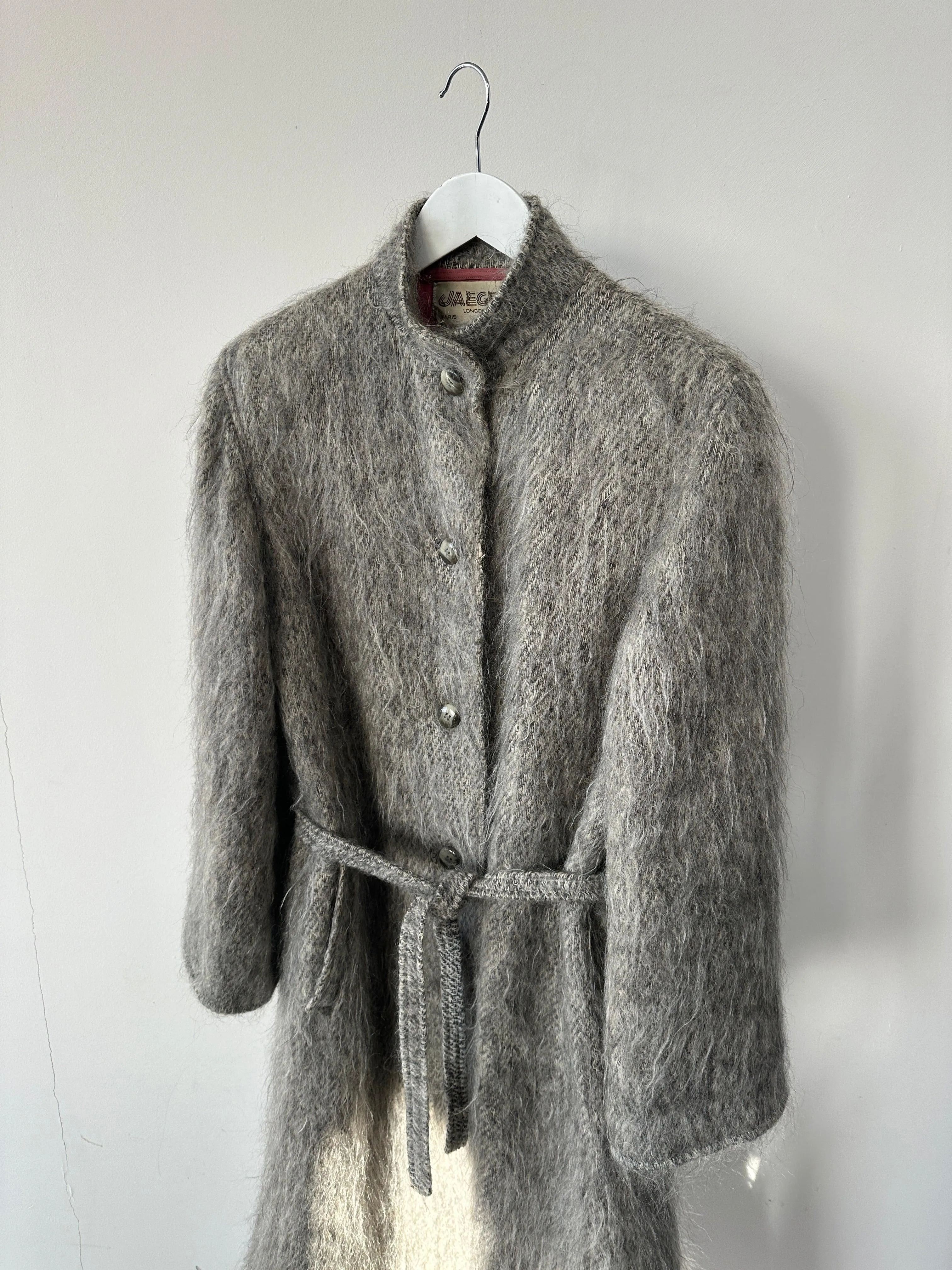 Jaeger Mohair Wool Fuzzy Belted Coat - L