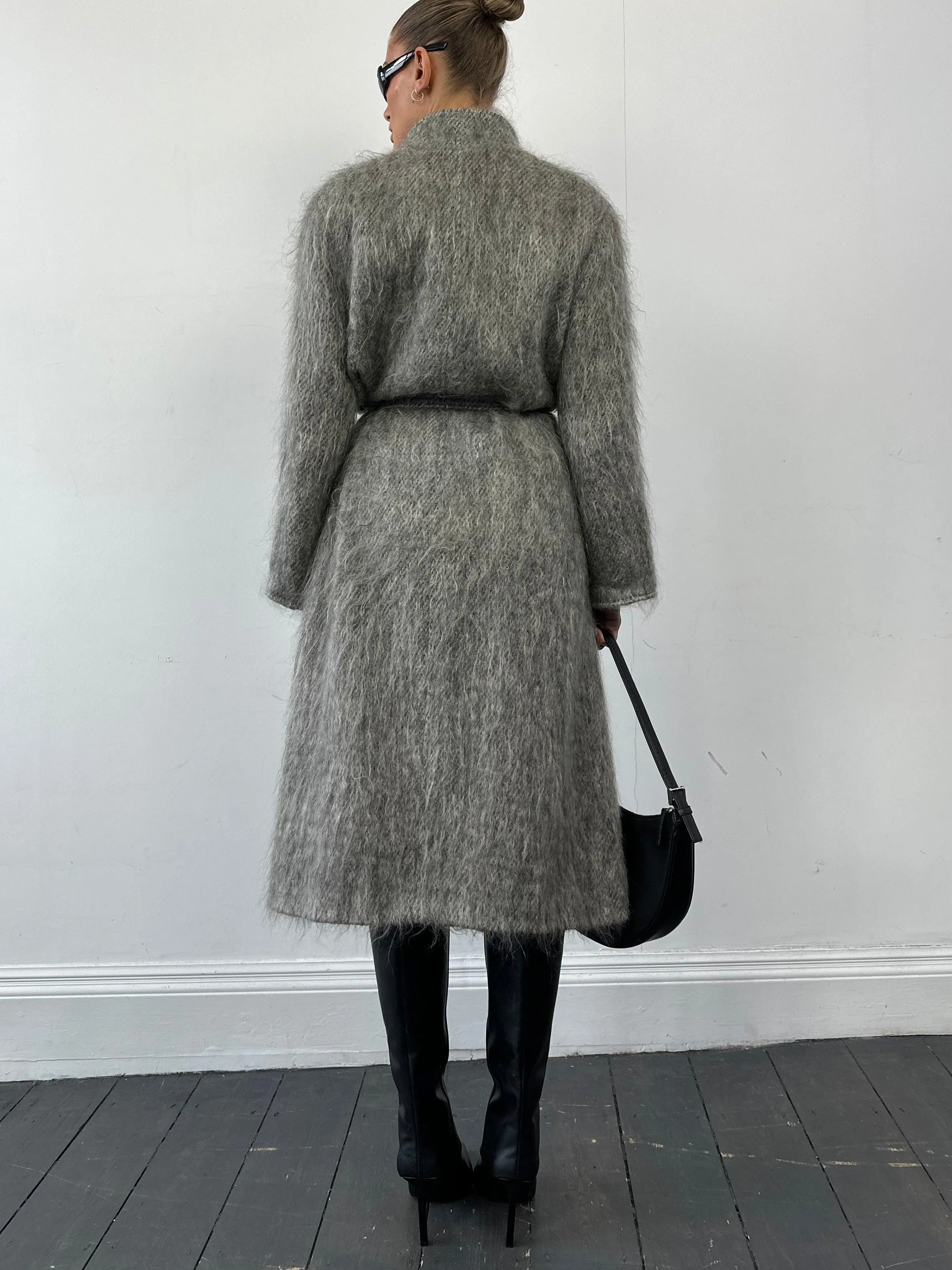 Jaeger Mohair Wool Fuzzy Belted Coat - L