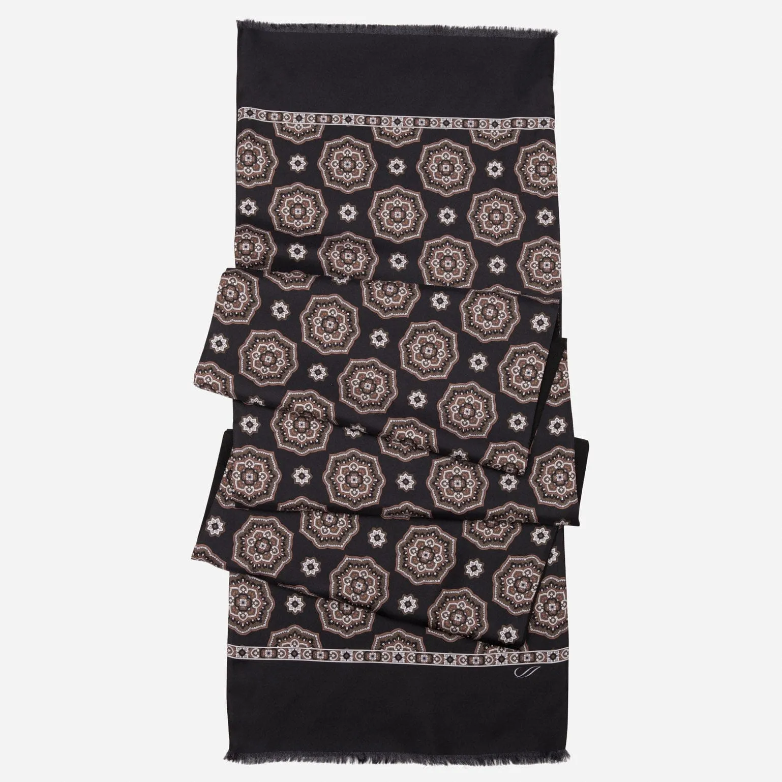 Jove - Wool Backed Silk Scarf - Black & Brown