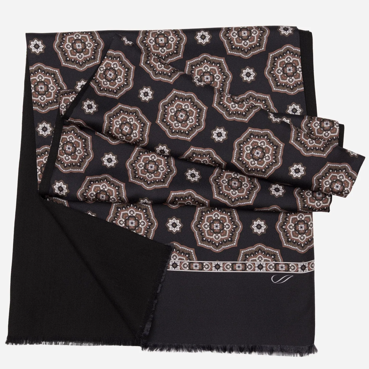 Jove - Wool Backed Silk Scarf - Black & Brown