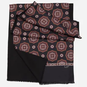 Jove - Wool Backed Silk Scarf - Black & Burgundy