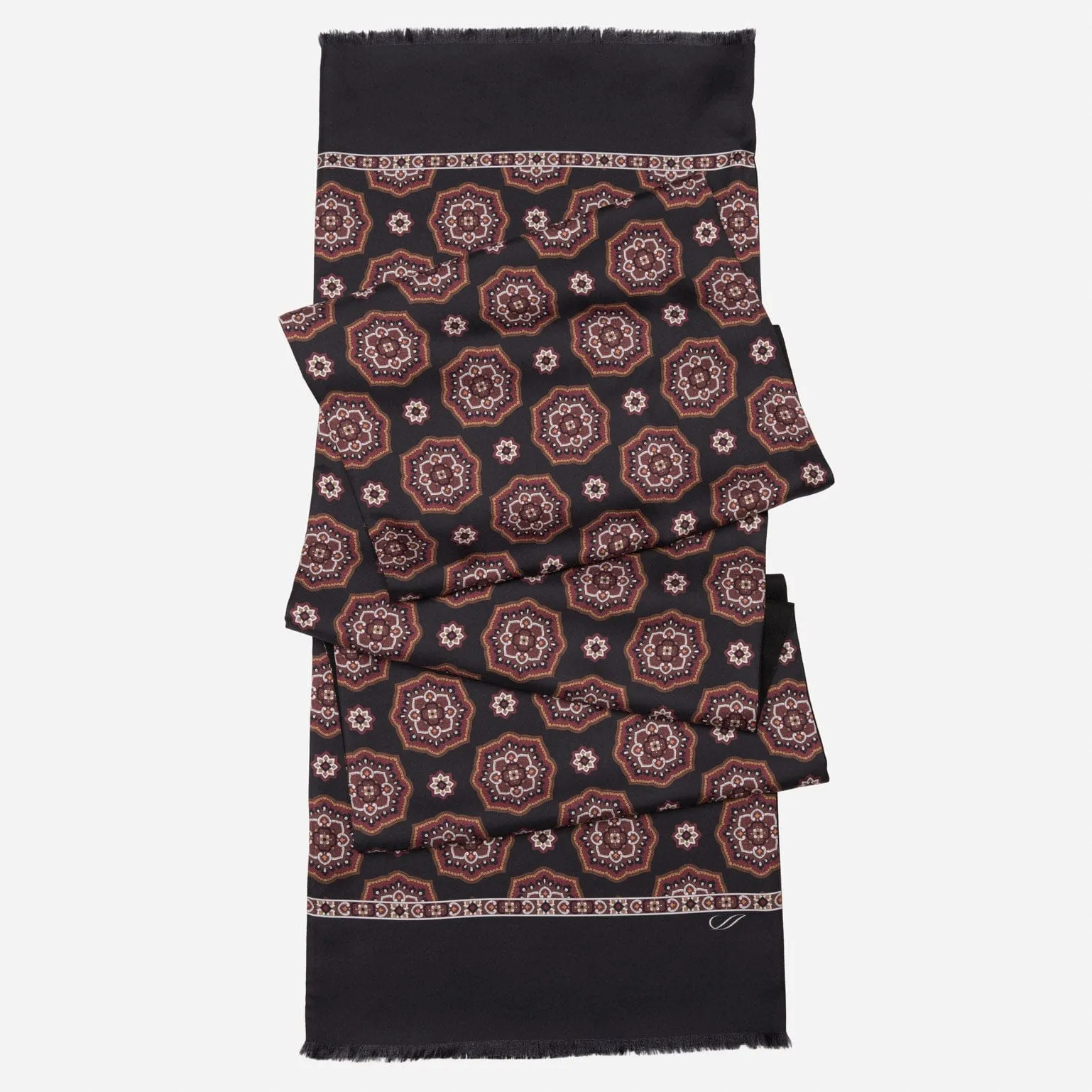 Jove - Wool Backed Silk Scarf - Black & Burgundy