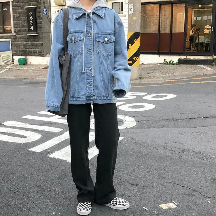 [Korean Style] Della Loose Fit Cotton Hoodie Denim Jacket