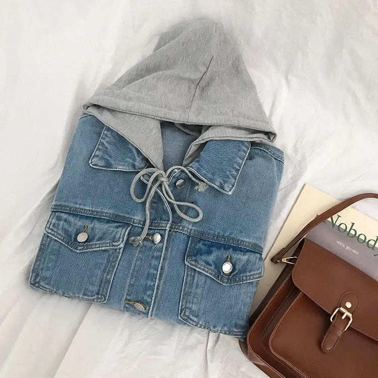 [Korean Style] Della Loose Fit Cotton Hoodie Denim Jacket