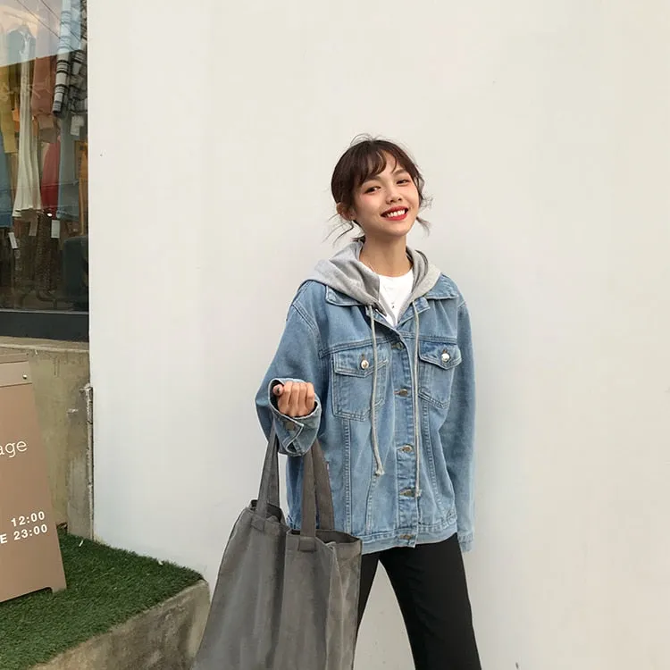 [Korean Style] Della Loose Fit Cotton Hoodie Denim Jacket