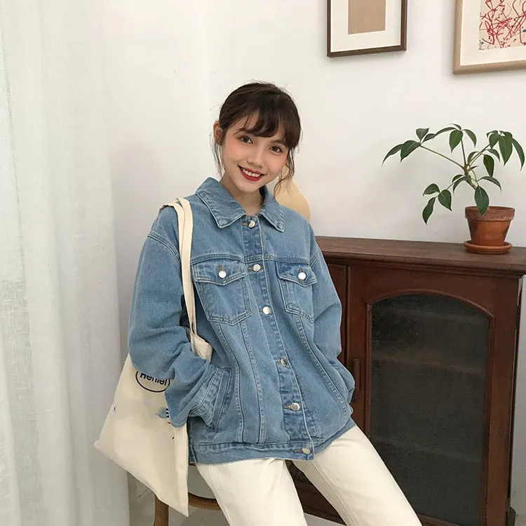 [Korean Style] Della Loose Fit Cotton Hoodie Denim Jacket