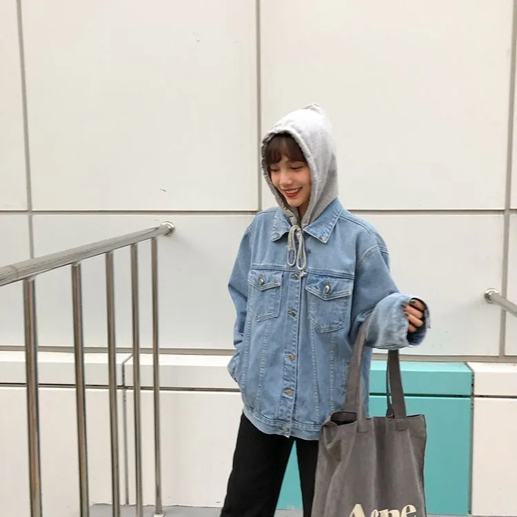 [Korean Style] Della Loose Fit Cotton Hoodie Denim Jacket